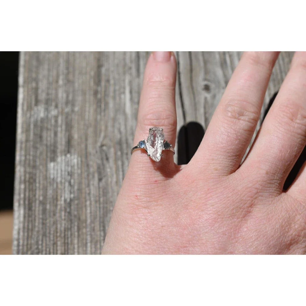 Engagement ring Montana sapphire and Lake County diamond  size 5 6 7 8 9 10 avel